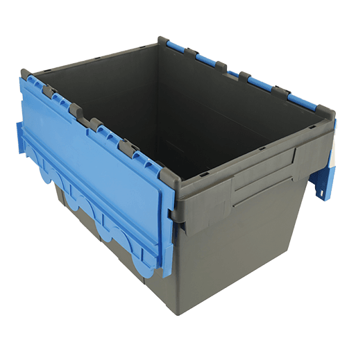 ALC32 plastic container box with attached lid in blue and black