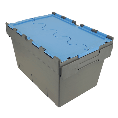 ALC32 plastic container box with attached lid in blue and black