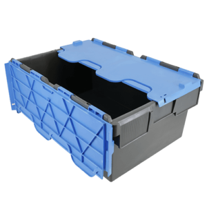 ALC43 plastic container box with attached lid in blue and black