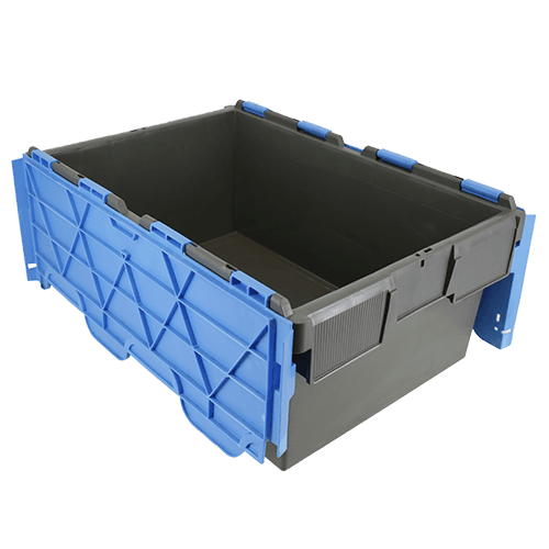 ALC43 plastic container box with attached lid in blue and black