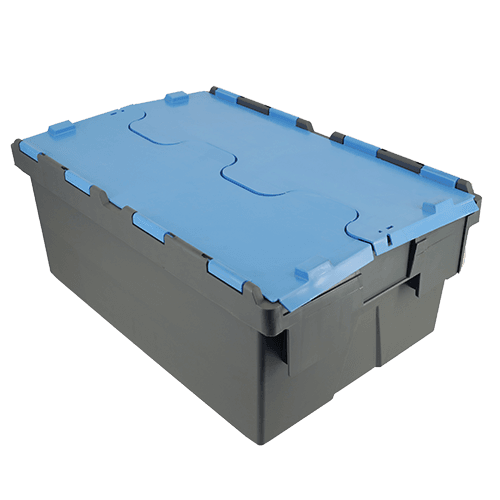ALC45LE plastic container box with attached lid in blue and black