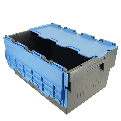ALC55 plastic container box with attached lid in blue and black