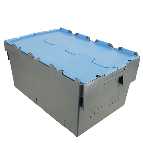 ALC55 plastic container box with attached lid in blue and black