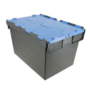 ALC64 plastic container box with attached lid in blue and black