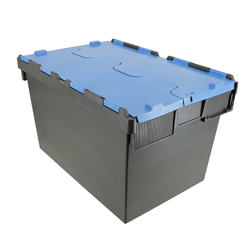 ALC64 plastic container box with attached lid in blue and black