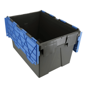 ALC65LE plastic container box with attached lid in blue and black