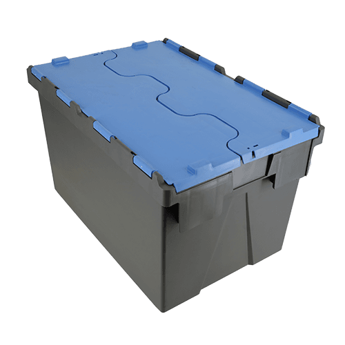 ALC65LE plastic container box with attached lid in blue and black