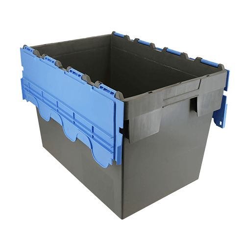 ALC80 plastic container box with attached lid in blue and black