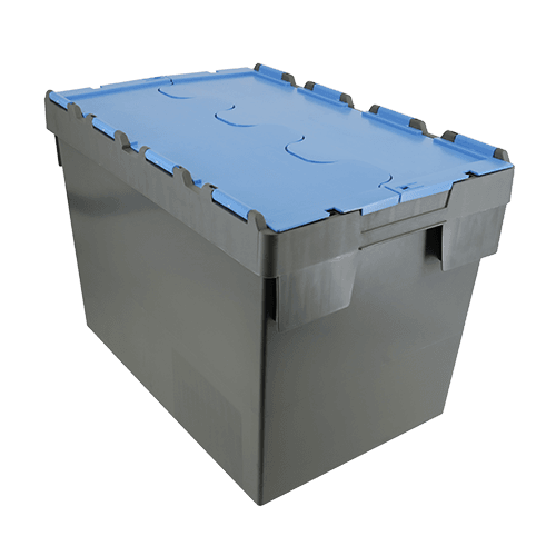 ALC80 plastic container box with attached lid in blue and black