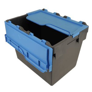 ALC28 plastic container box with attached lid in blue and black