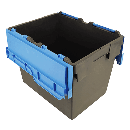 ALC28 plastic container box with attached lid in blue and black