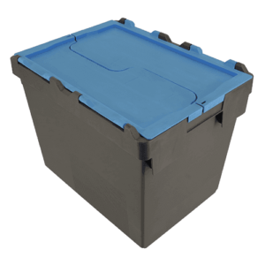 ALC28 plastic container box with attached lid in blue and black