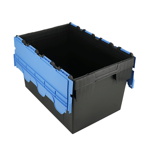 ALC70 plastic container box with attached lid in black with blue lid