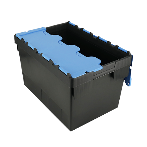 ALC70 plastic container box with attached lid in black with blue lid