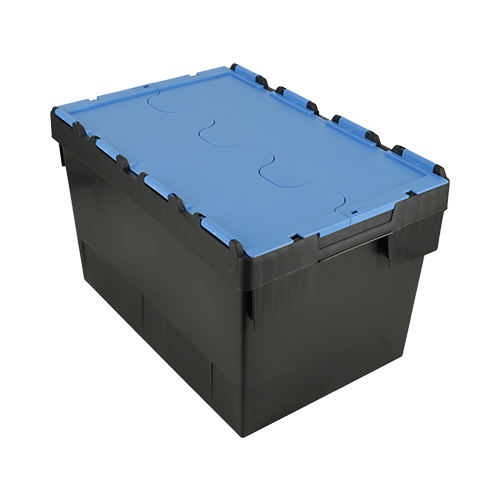 ALC70 plastic container box with attached lid in black with blue lid