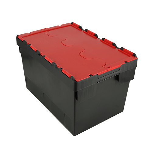 ALC70 plastic container box with attached lid in black with red lid