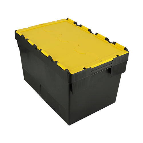 ALC70 plastic container box with attached lid in black with yellow lid