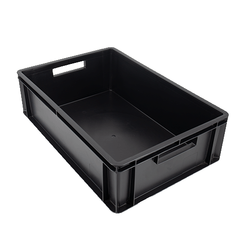 SC64180L_R plastic stacking euro container box in black with 2 open handles