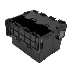 ALC22 LE black plastic attached lid container box with black lid