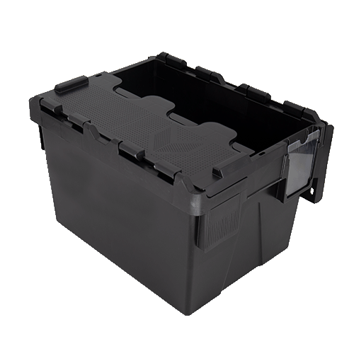 ALC22 LE black plastic attached lid container box with black lid